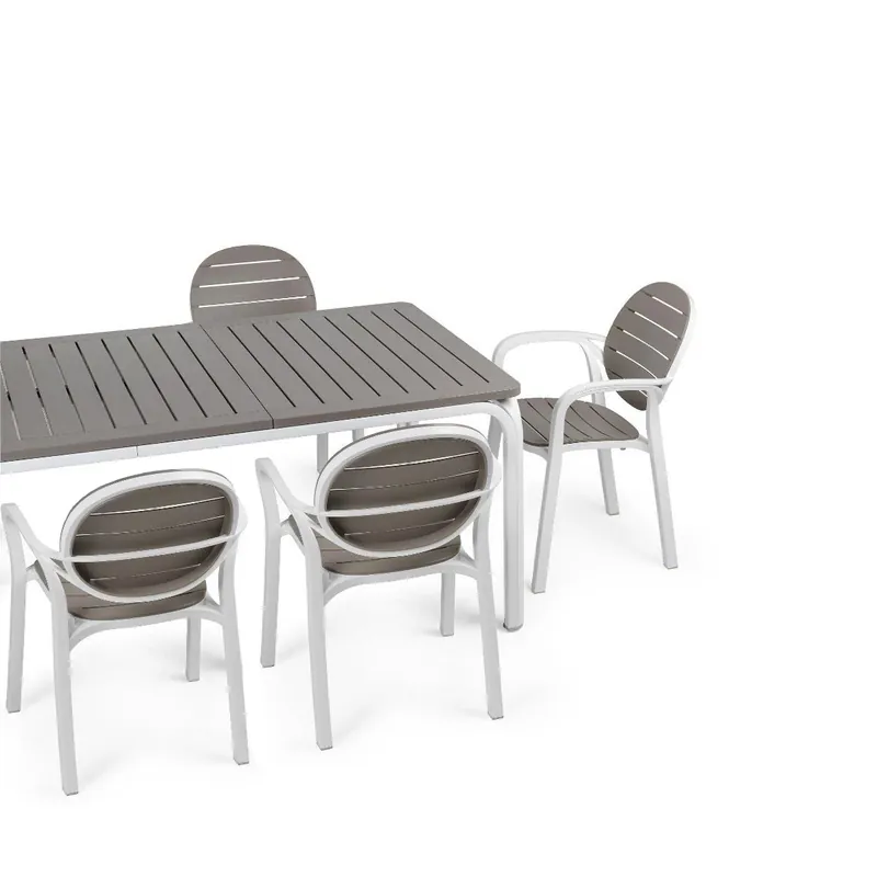 Set tavolo Alloro 140 Bianco/Tortora con 4 sedie Palma Bianco/Tortora Nardi