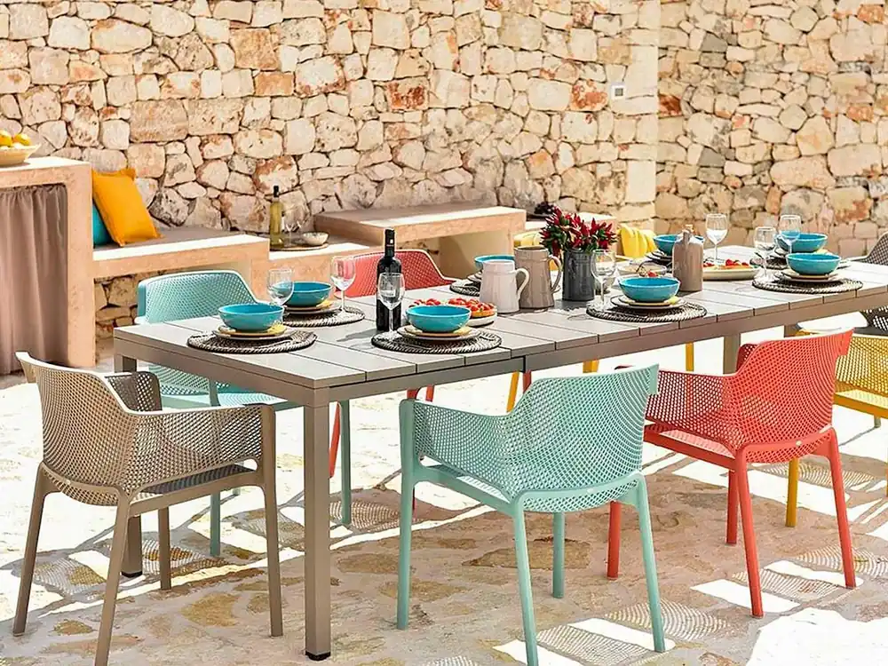 Set tavolo Rio 140 con 6 sedie Net Multicolor Nardi