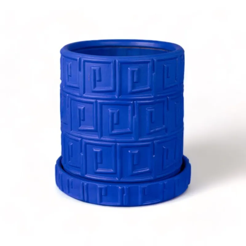 Magna Graecia Terracotta Vaso con sottovaso Greca Blue Seletti