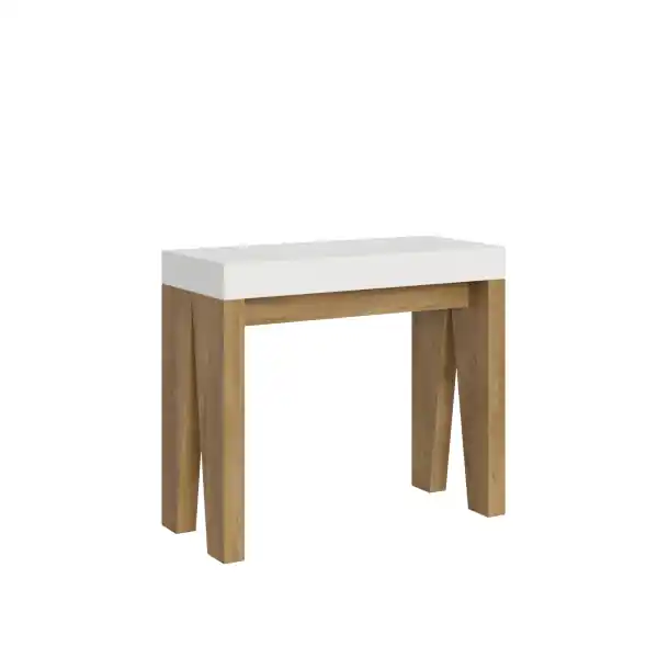 Consolle allungabile 90x40/300 cm Naxy Mix piano Bianco Frassino - struttura Quercia Natura