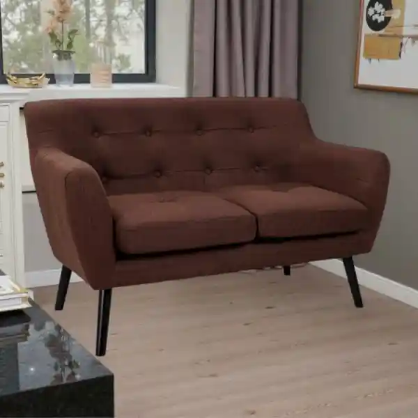 Divano 2 Posti Ellen L130 cm in Tessuto con Gambe Legno - Marrone