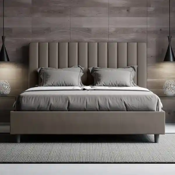 Letto matrimoniale con rete imbottito 160x200 similpelle cappuccino Agueda