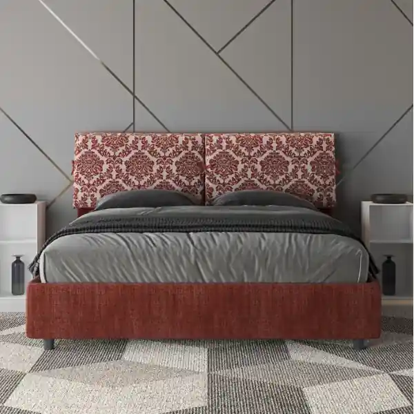 Letto matrimoniale contenitore imbottito 160x210 tessuto Agata 4 bordeaux Mados