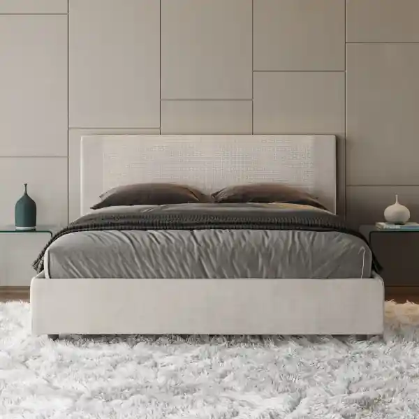 Letto matrimoniale contenitore imbottito 160x210 tessuto Labirinto 1 bianco Rosal
