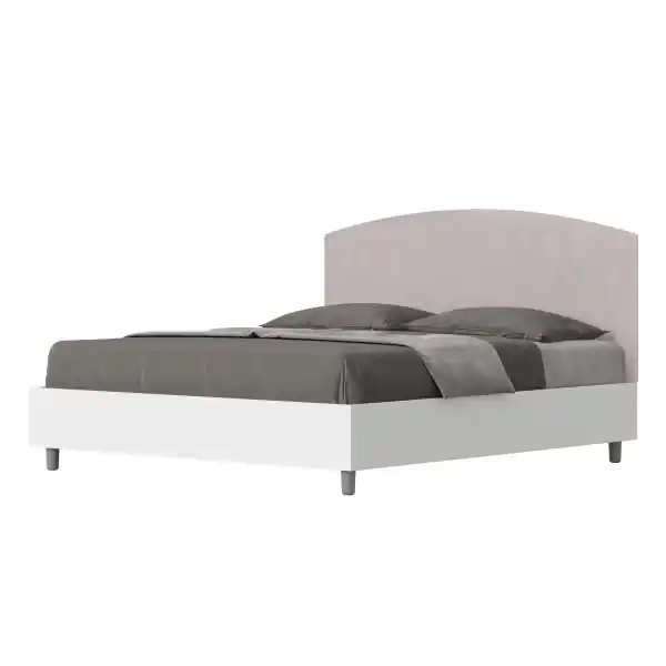 Letto matrimoniale e rete 160x190 in legno bianco e testata in microfibra glicine Antilia