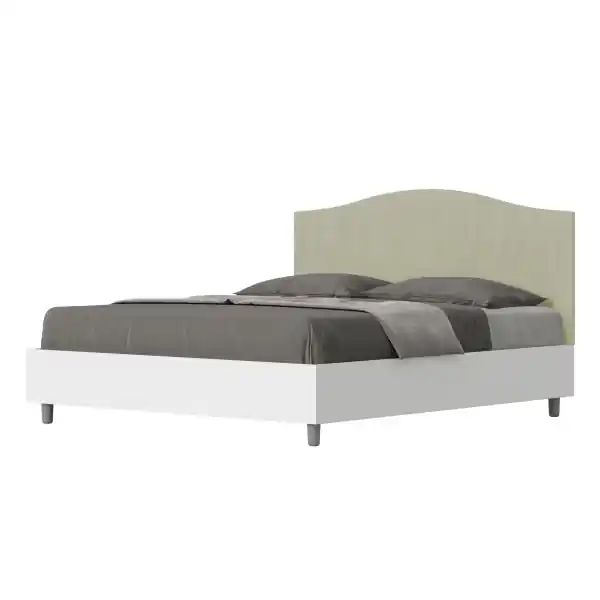 Letto matrimoniale e rete 160x190 in legno bianco e testata in microfibra tè verde Grace