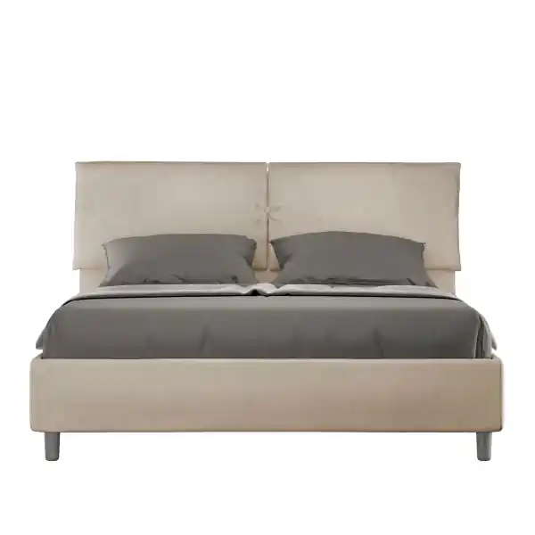 Letto matrimoniale e rete 160x190 in microfibra sabbia Mados