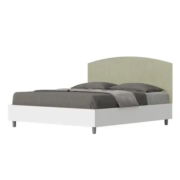 Letto matrimoniale e rete 160x200 in legno bianco e testata in microfibra tè verde Antilia