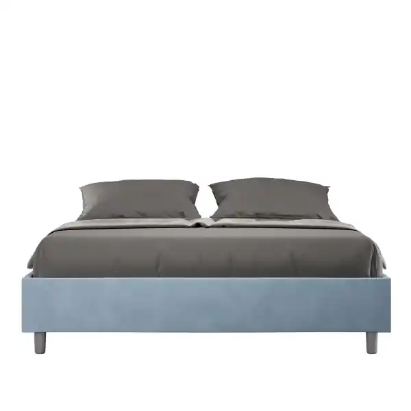 Letto matrimoniale e rete 160x200 in microfibra azzurro Azelia