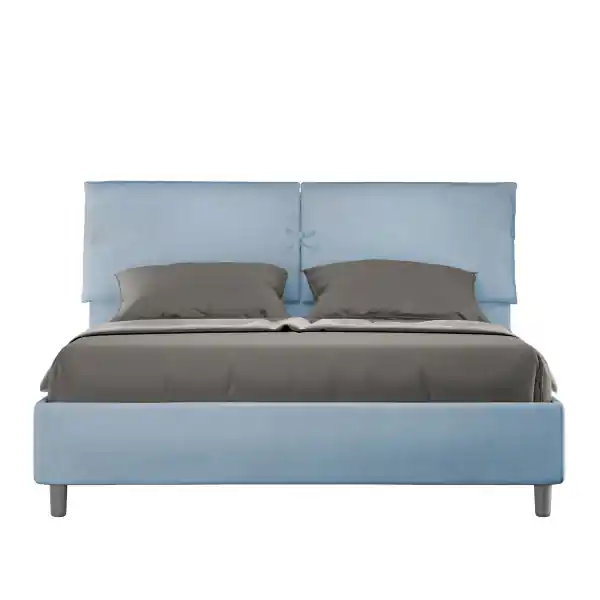 Letto matrimoniale e rete 160x200 in microfibra azzurro Mados