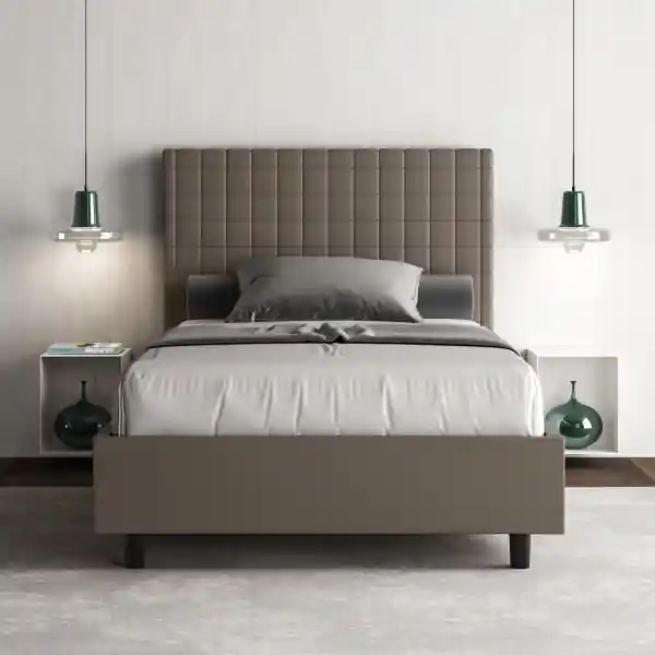 Letto matrimoniale francese con rete imbottito 140x190 similpelle cappuccino Sunny