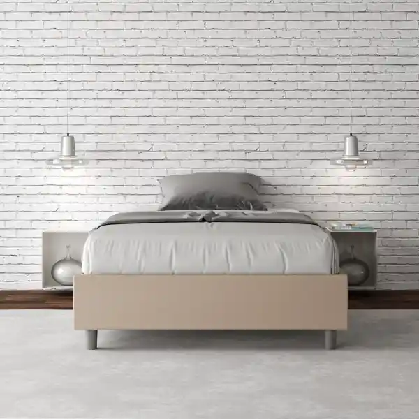 Letto matrimoniale francese con rete imbottito 140x190 similpelle tortora Azelia