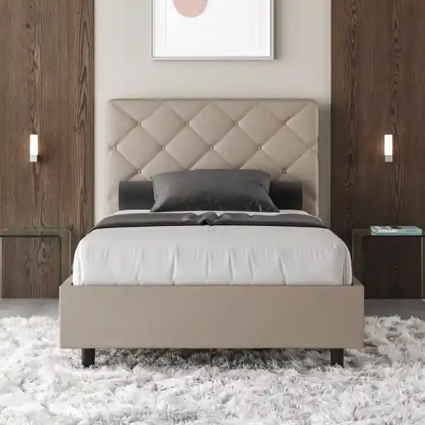 Letto matrimoniale francese con rete imbottito 140x190 similpelle tortora Priya