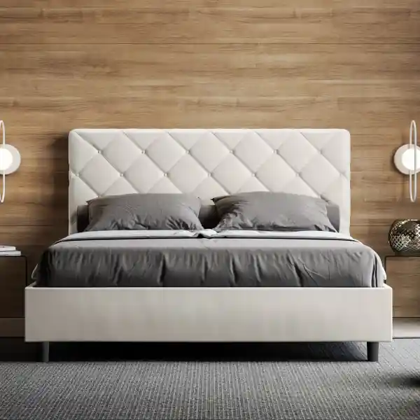 Letto matrimoniale senza rete imbottito 160x200 similpelle bianco Priya