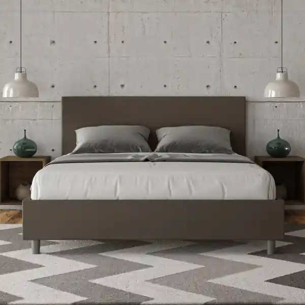 Letto matrimoniale senza rete imbottito 160x200 similpelle cappuccino Adele