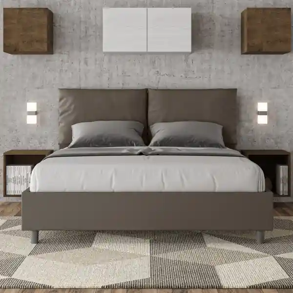 Letto matrimoniale senza rete imbottito 160x200 similpelle cappuccino Antea