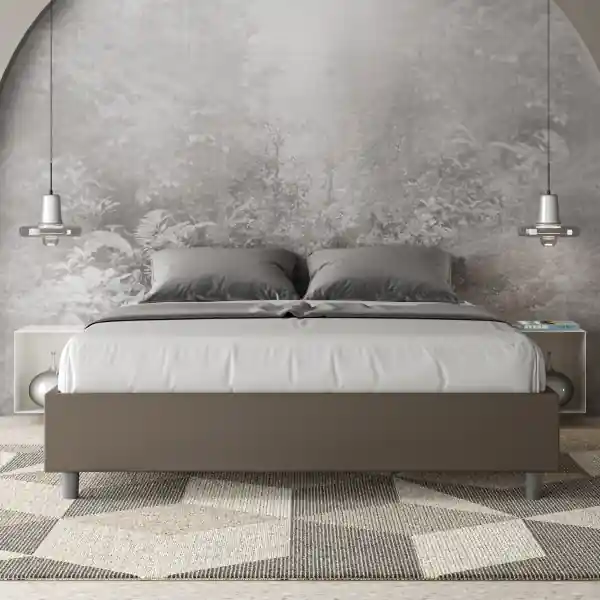 Letto matrimoniale senza rete imbottito 160x200 similpelle cappuccino Azelia
