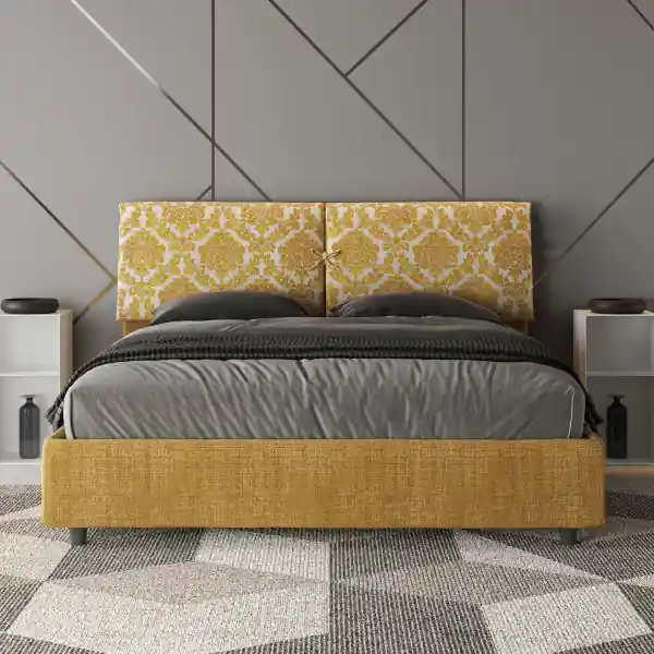 Letto matrimoniale senza rete imbottito 160x200 tessuto Agata 3 giallo Mados