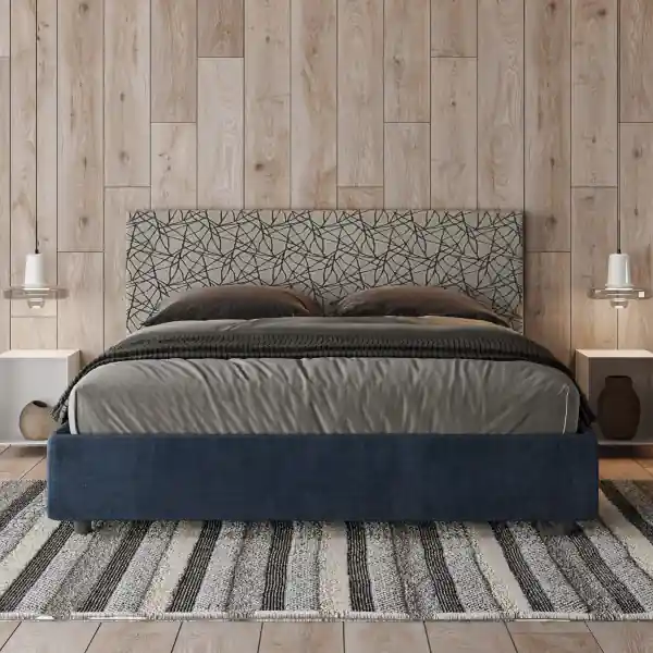 Letto matrimoniale senza rete imbottito 160x200 tessuto Era 9 blu Arla