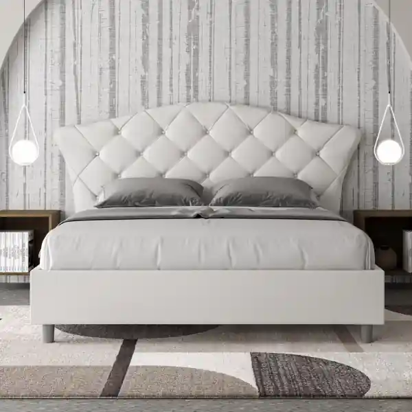 Letto matrimoniale senza rete imbottito 160x210 similpelle bianco Langre