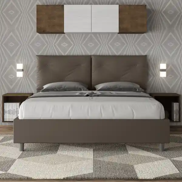 Letto matrimoniale senza rete imbottito 160x210 similpelle cappuccino Appia