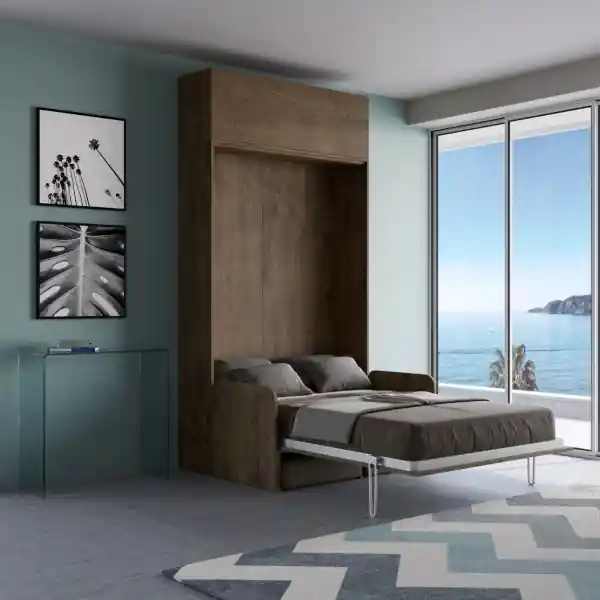 Letto scomparsa verticale francese 140 cm con pensile Noce KENTARO SOFÀ
