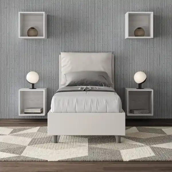 Letto singolo con rete imbottito 80x190 similpelle bianco Antea