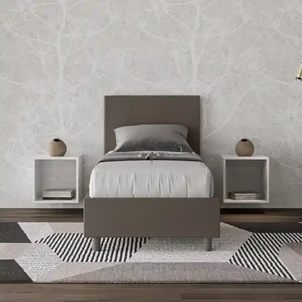 Letto singolo con rete imbottito 80x190 similpelle cappuccino Adele