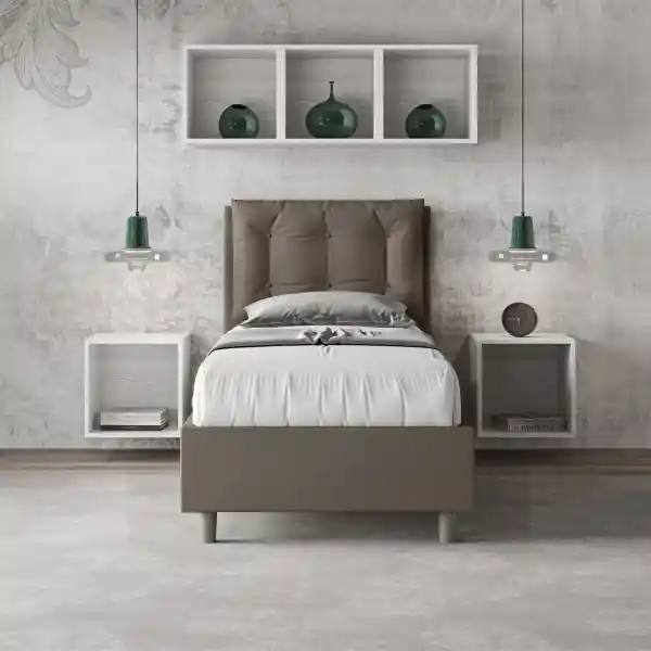 Letto singolo con rete imbottito 80x190 similpelle cappuccino Annalisa