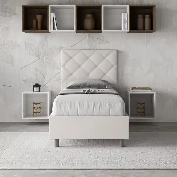 Letto singolo con rete imbottito 80x200 similpelle bianco Priya