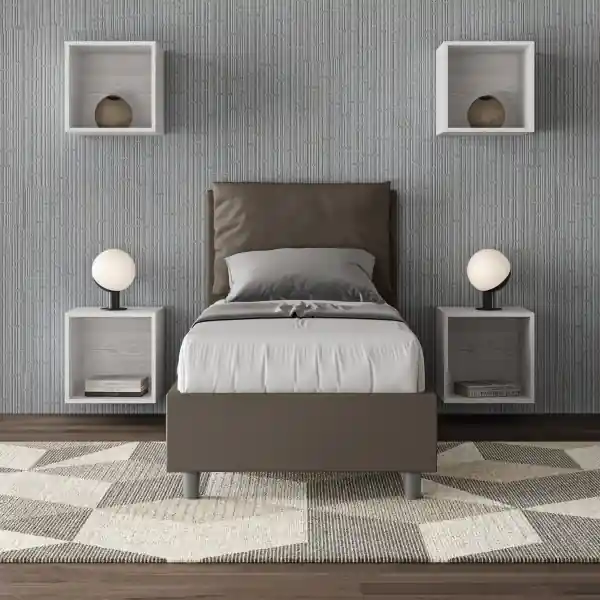 Letto singolo con rete imbottito 80x200 similpelle cappuccino Antea