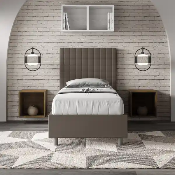 Letto singolo con rete imbottito 80x200 similpelle cappuccino Sunny
