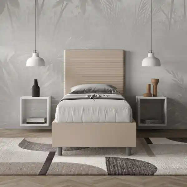 Letto singolo con rete imbottito 80x200 similpelle tortora Focus