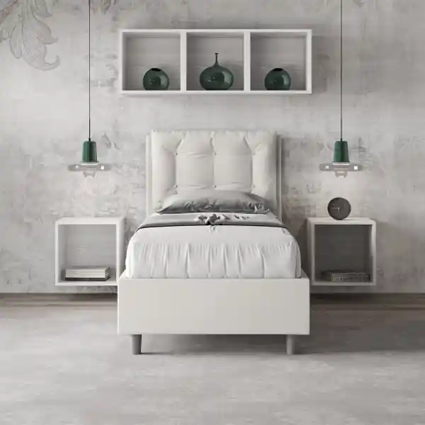 Letto singolo con rete imbottito 80x210 similpelle bianco Annalisa