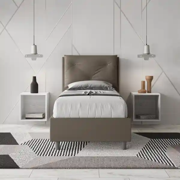 Letto singolo contenitore imbottito 80x200 similpelle cappuccino Appia