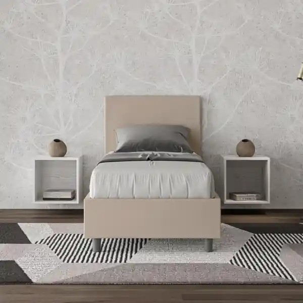 Letto singolo contenitore imbottito 80x200 similpelle tortora Adele
