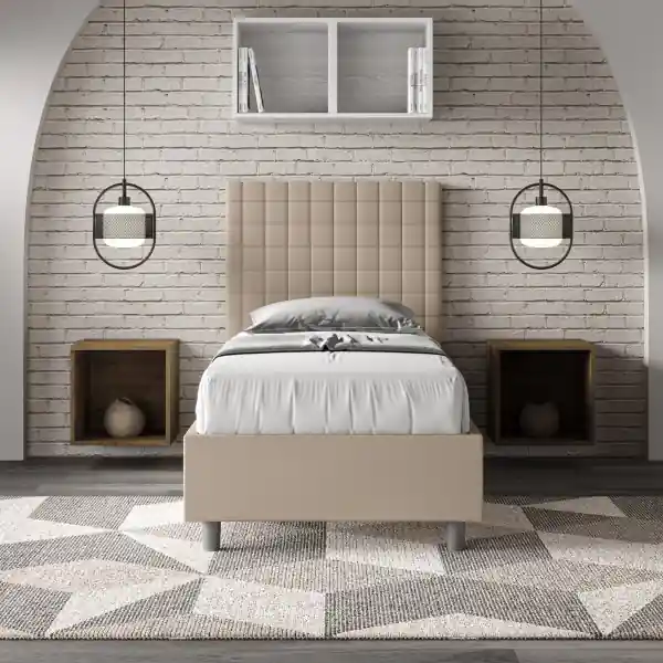 Letto singolo contenitore imbottito 80x200 similpelle tortora Sunny