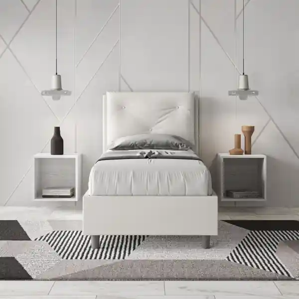 Letto singolo contenitore imbottito 80x210 similpelle bianco Appia