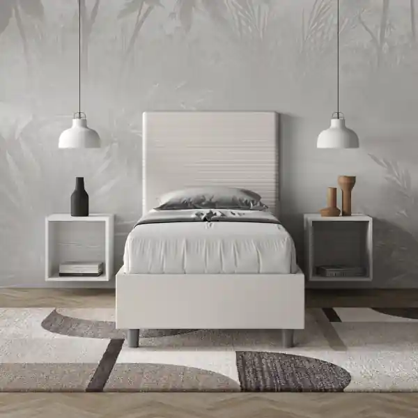 Letto singolo contenitore imbottito 80x210 similpelle bianco Focus