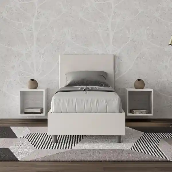 Letto singolo senza rete imbottito 80x190 similpelle bianco Adele