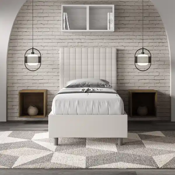 Letto singolo senza rete imbottito 80x190 similpelle bianco Sunny