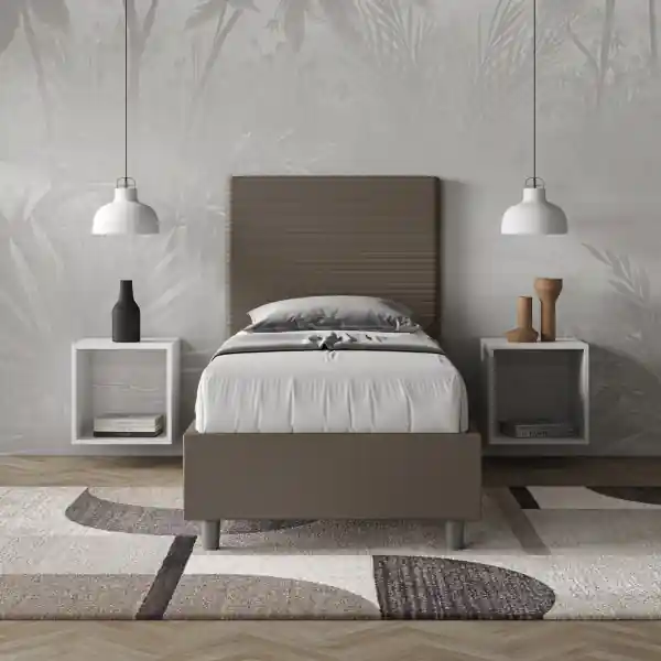 Letto singolo senza rete imbottito 80x190 similpelle cappuccino Focus