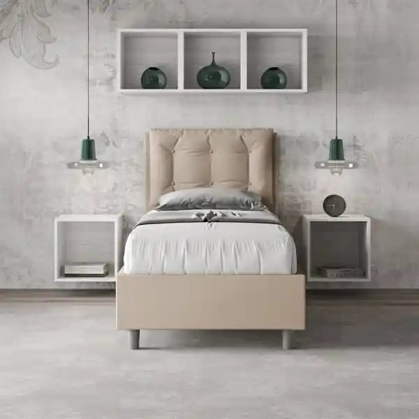 Letto singolo senza rete imbottito 80x190 similpelle tortora Annalisa