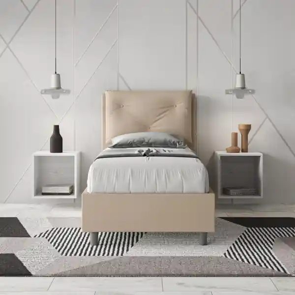 Letto singolo senza rete imbottito 80x190 similpelle tortora Appia