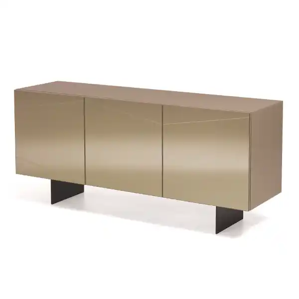 Madia credenza a 3 ante in vetro specchio bronzo scocca tortora e 2 piedini ISIDE