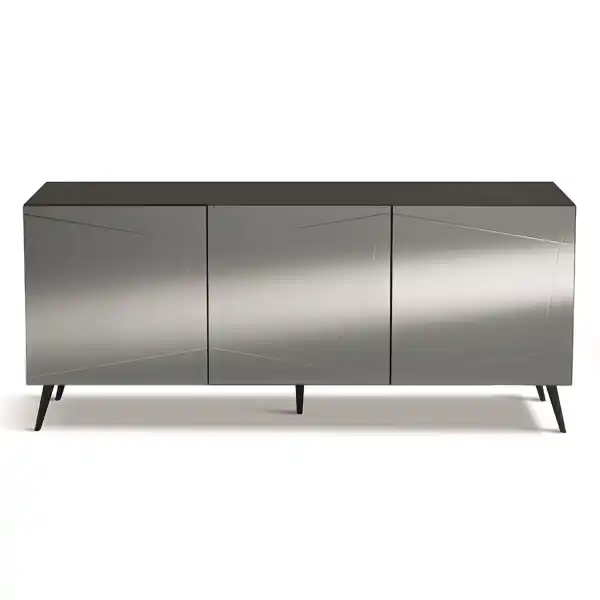 Madia credenza a 3 ante in vetro specchio fumcocca antracite e 5 piedini ISIDE