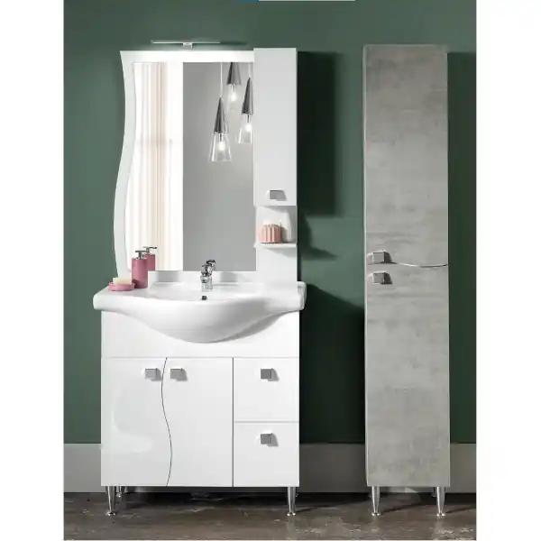 Mobile bagno 85 cm - Bianco Lucido - Piedini - Onda
