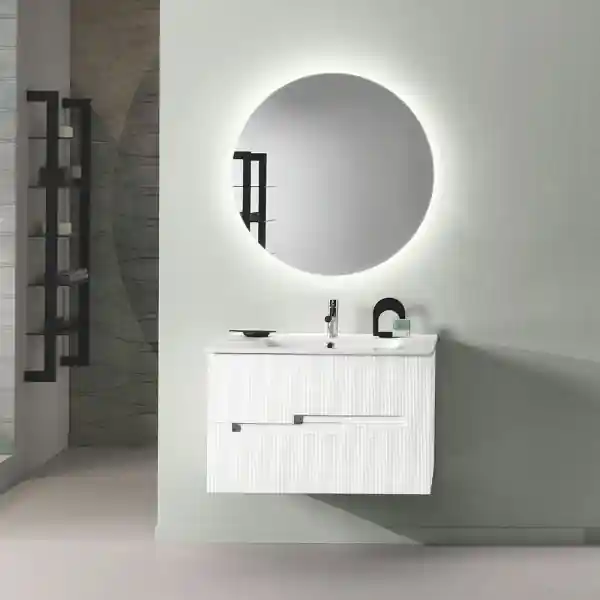 Mobile bagno da 100 cm sospeso 2 cassetti Larice Bianco - RIGHE