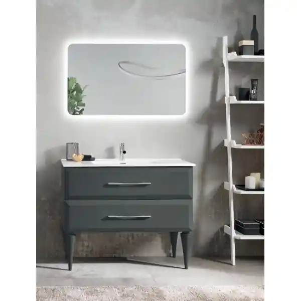 Mobile bagno moderno 100 cm - Antracite Opaco - 2 cassetti - Lavabo - CLEIDE