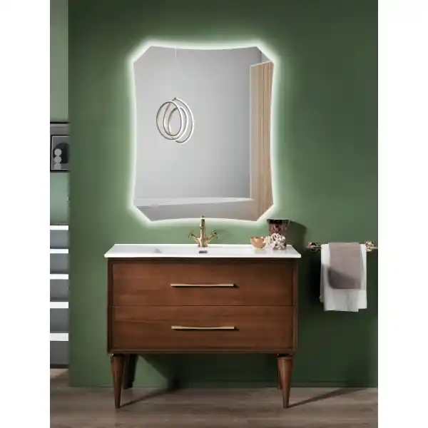 Mobile bagno moderno 100 cm - Noce Chiaro - 2 cassetti - Lavabo - CLASSIC